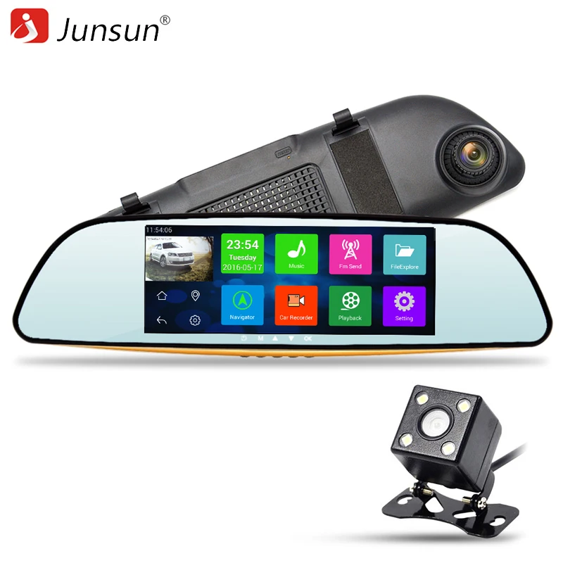 Junsun 6.5 &quotзеркало заднего вида с DVR камеры Двойной объектив видео Регистраторы 2