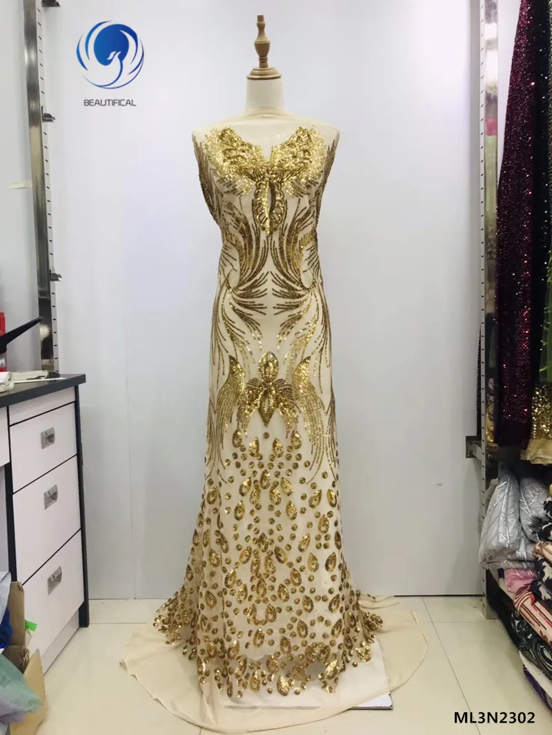 

Beautifical french sequins net laces fabrics 2019 high quality african fabrics shiny lace fabrics for women 5yards/lot ML3N230