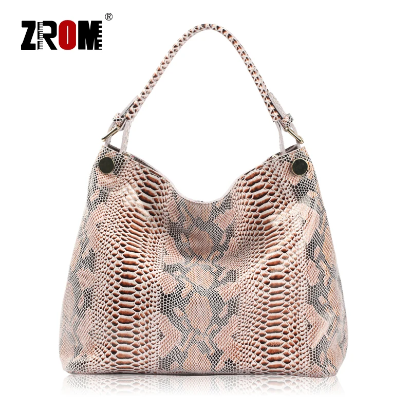 

ZROM Brand Genuine Leather Bag Women Fashion Serpentine prints Leather Handbags Female Large Shoulder Bags Hobos Tote Bag