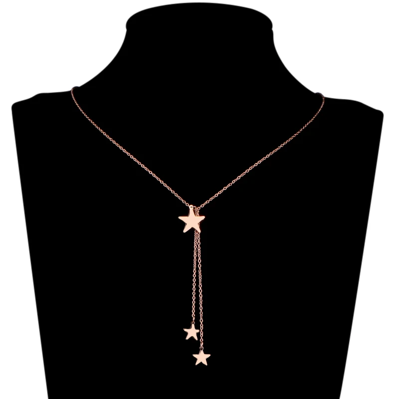 Olowu Beauty Charm женское ожерелье с 3 звездочками из нержавеющей стали Длинная подвеска