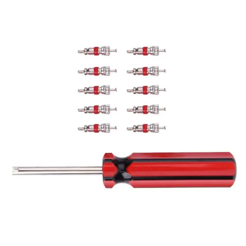

10pcs Plastic + Metal Tyre Tire Valve Cores w/ Remover Tool for Schrader Car Bike Motorcycle Wheel Cleaning Tool