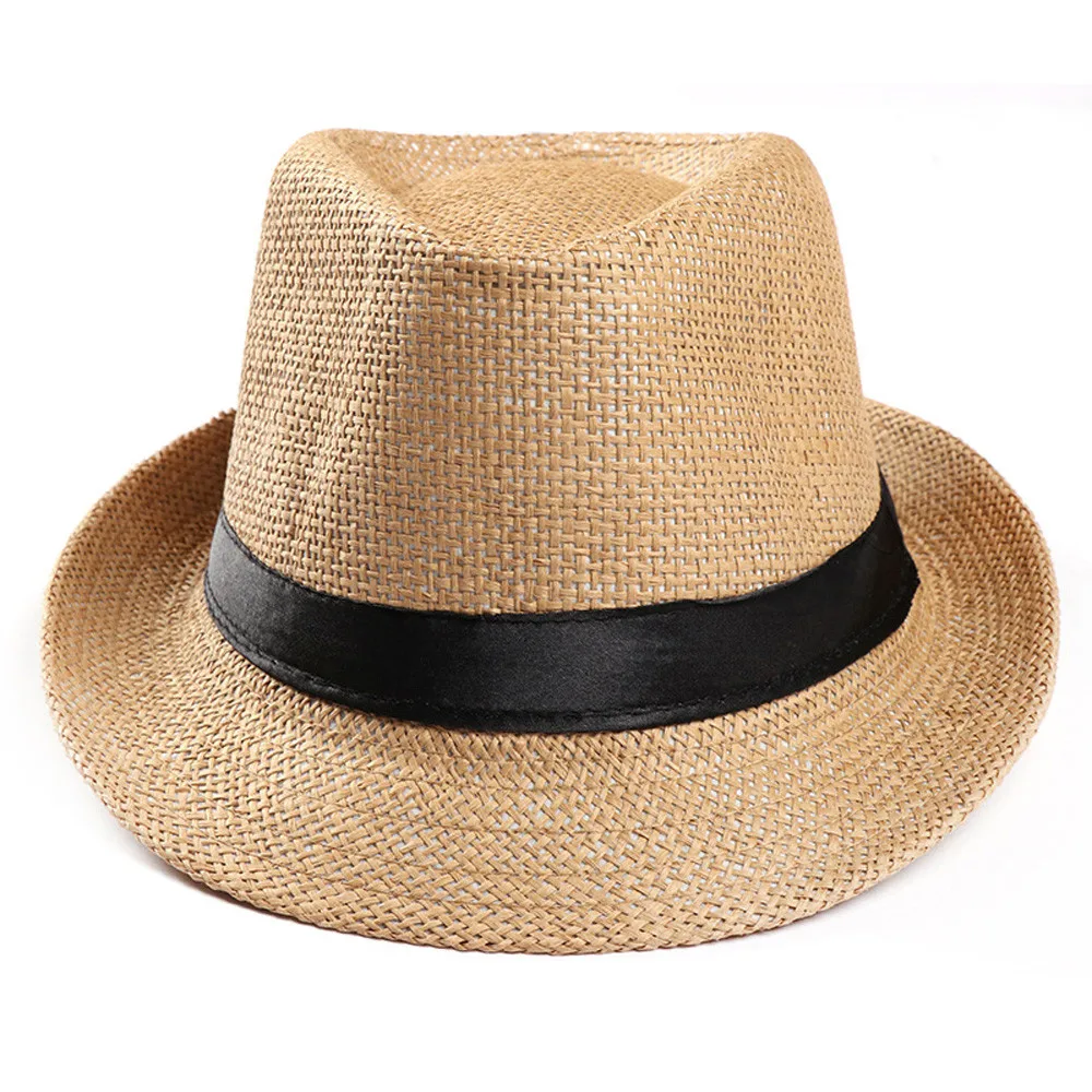 Летняя мужская и женская мужская Гангстерская шляпа, Пляжная соломенная шляпа, шляпа от солнца - Цвет: Khaki