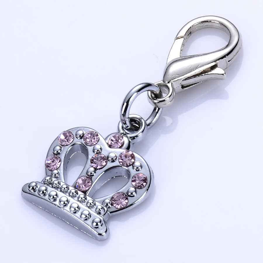 Pink Blue White Color Pet Dog Tags Rhinestone Collar Charm Lobster Clasp Jewelry Accessories