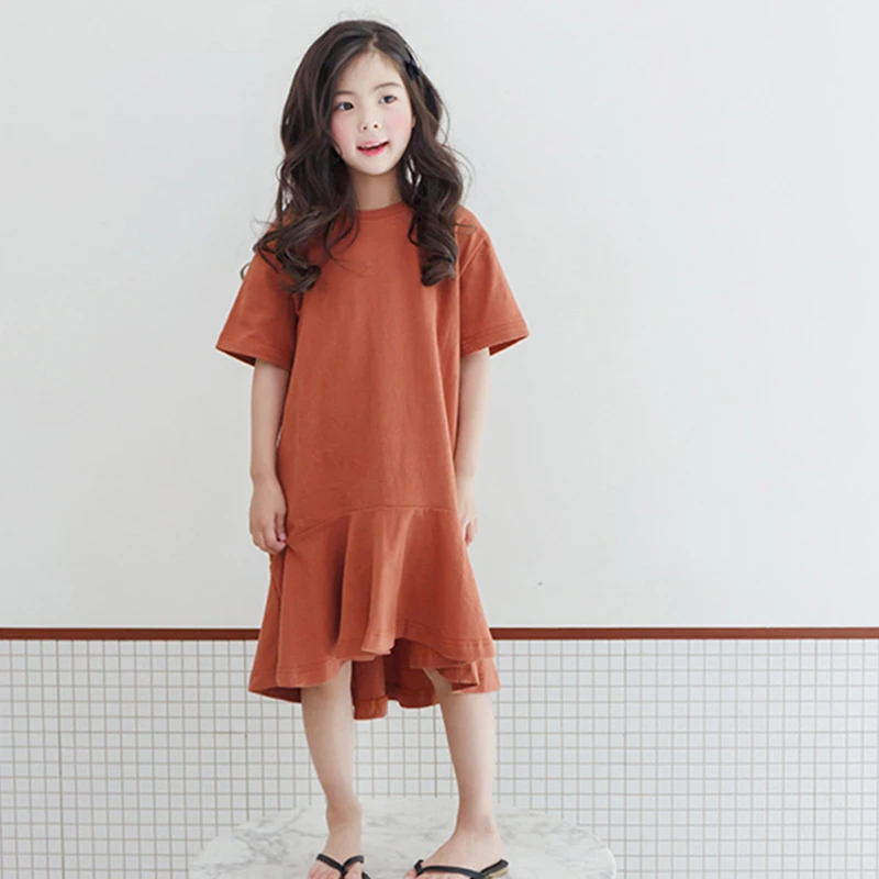 

mermaid cotton big children summer dress for girls mid o neck long loose ruffles toddler girls dresses summer 2018 clothing