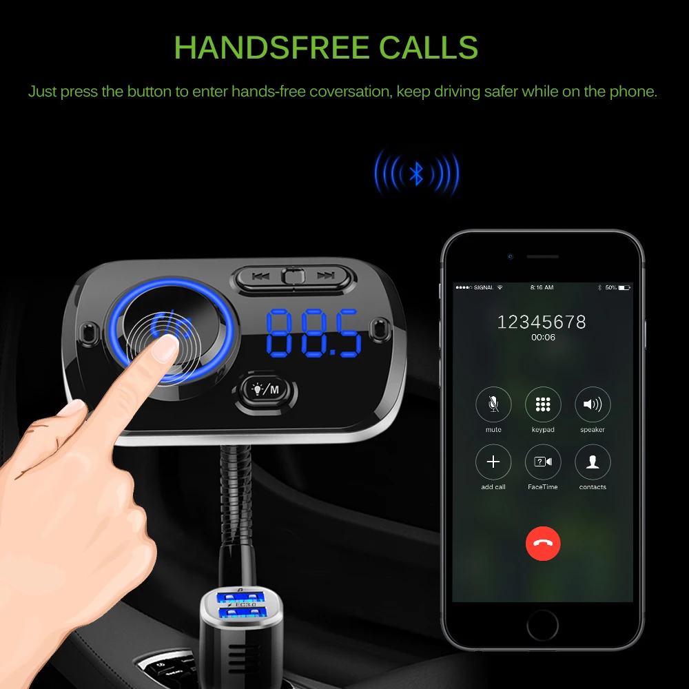 Автомобильный fm-передатчик беспроводной Bluetooth 5,0 Автомобильный MP3-плеер 5 в двойной зарядное устройство USB Hands-free автомобильный комплект TF USB музыка AUX аудио