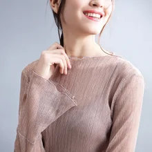 Новая футболка Harukaaki, яркая шелковая футболка с расклешенным рукавом и вырезом