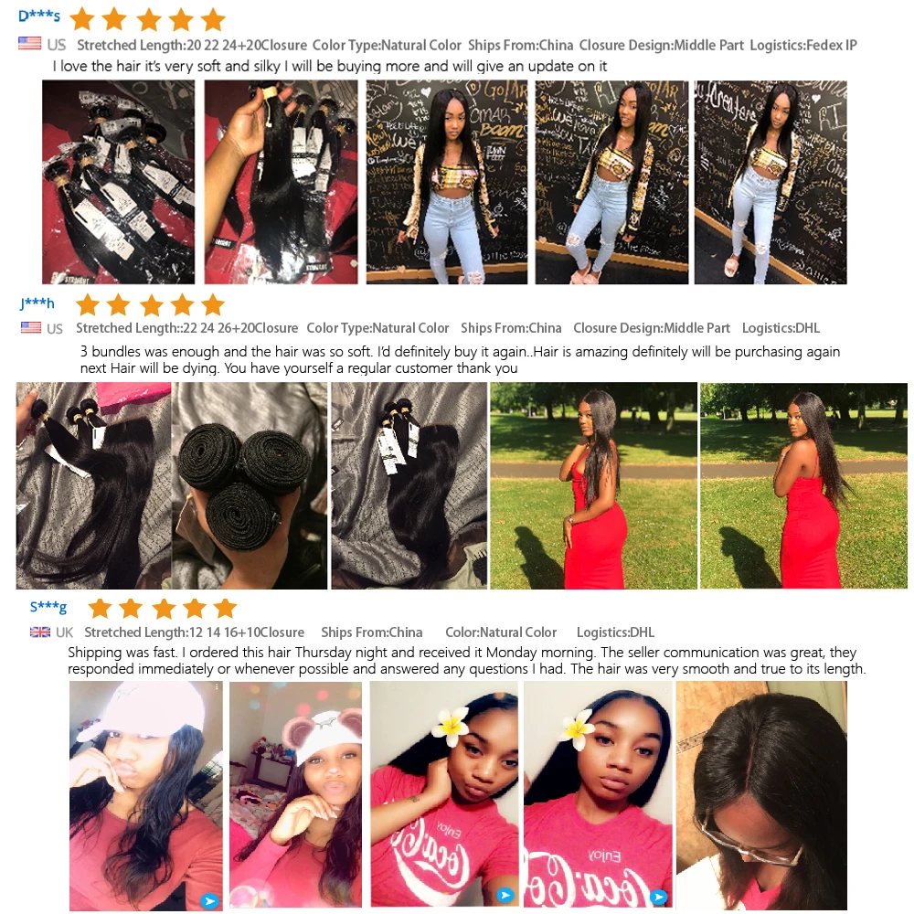 Brazilian Straight Hair Bundles With Closure 2/3 Bundles 100% Human Hair Weave Bundles With Closure Brazilian Hair Extensions