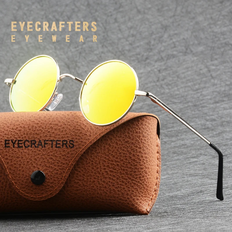 

Fashion Metallic Polarized Round Sunglasses Mens Womens Gold Coating Mirrored Glasses John Lennon Vintage Retro SunGlasses