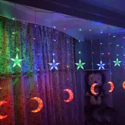 Светодиодный Праздничные огни 2,5 м звезды и луна, лампа украшения дома Chritmas огни Indoor/открытый гирлянды светодиодный строки