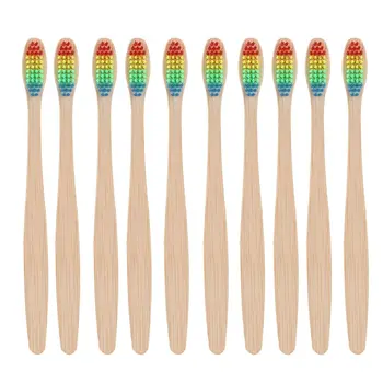 

Colorful Hair + Bamboo Handle Toothbrush Environment Wooden Rainbow Bamboo Toothbrush Oral Care Soft Bristle Unisex