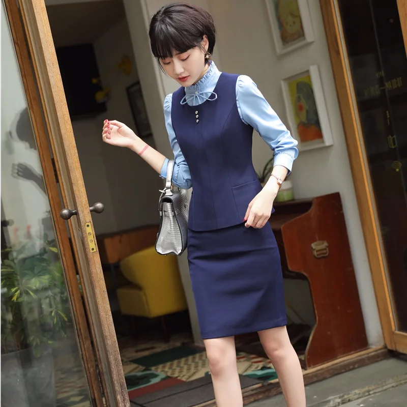 3 Piece With Tops And Skirt And Blouse Formal Skirt Suits For Office