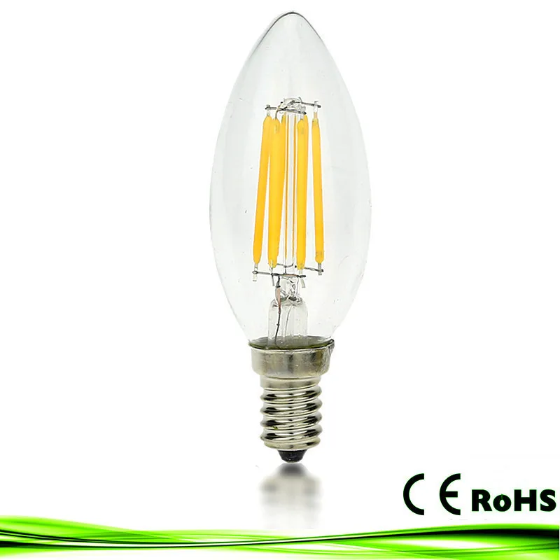 DHL светодиодный лампы E14 2 Вт, 4 Вт, 6 Вт, 220 V E12 110 V AC C35 светодиодный лампы Лампа накаливания теплый белый свет/холодный белый люстра с