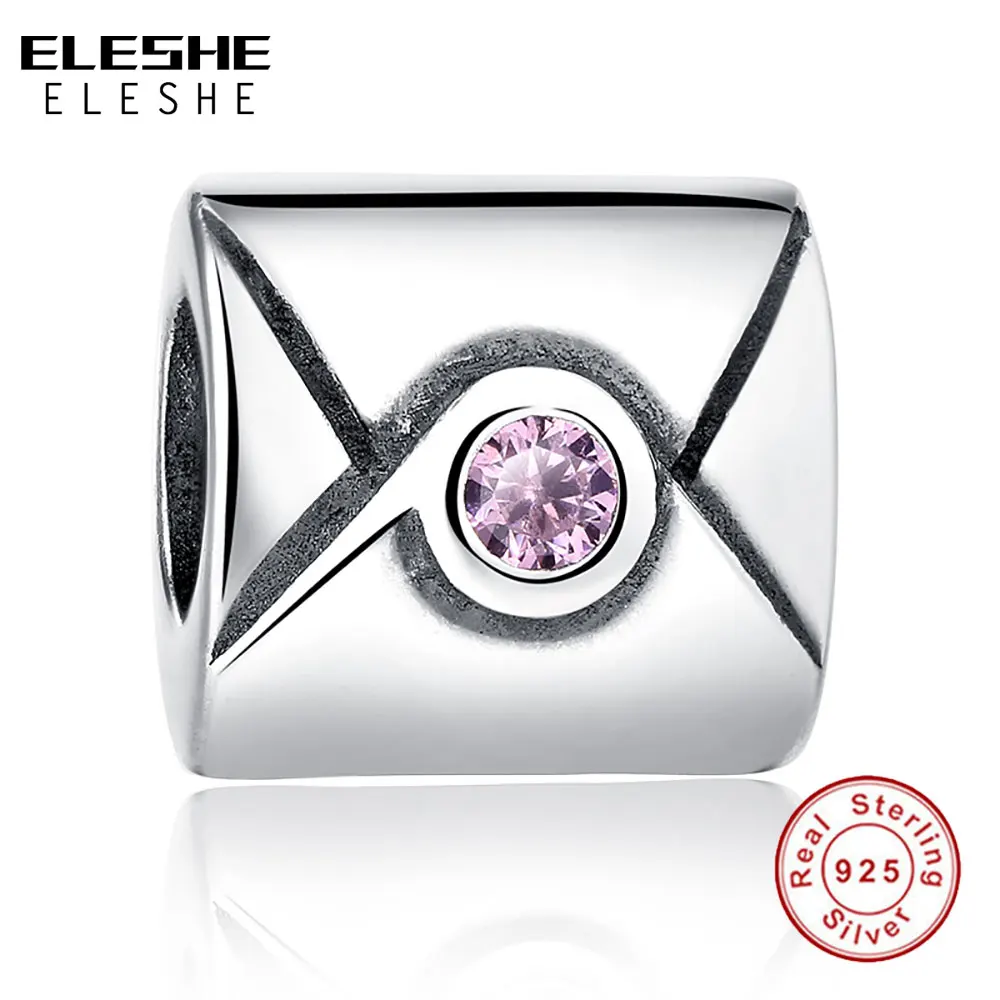 ELESHE European Pink CZ Crystal Envelope Postcard Charm Bead fit Original ELESHE Charms Bracelet Necklace DIY Wholesale Jewelry