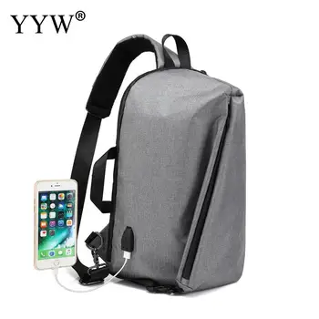 

Wholesale Casual Male Sling Bag with USB interface Gray Soft Box Handbag Black Courier Messenger Bag Multifunction Chest Bags
