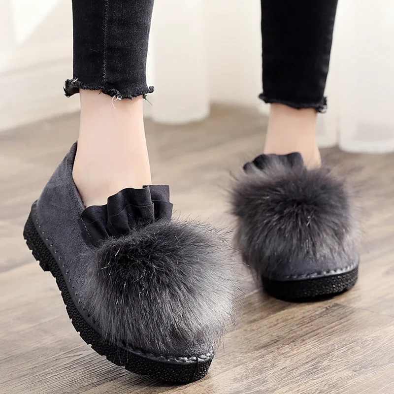 

Women Flats Flock Leather Loafers Casual Shoes Platform Fashion Fur Winter Shoes Velvet Slip On sapato feminino Plus Size