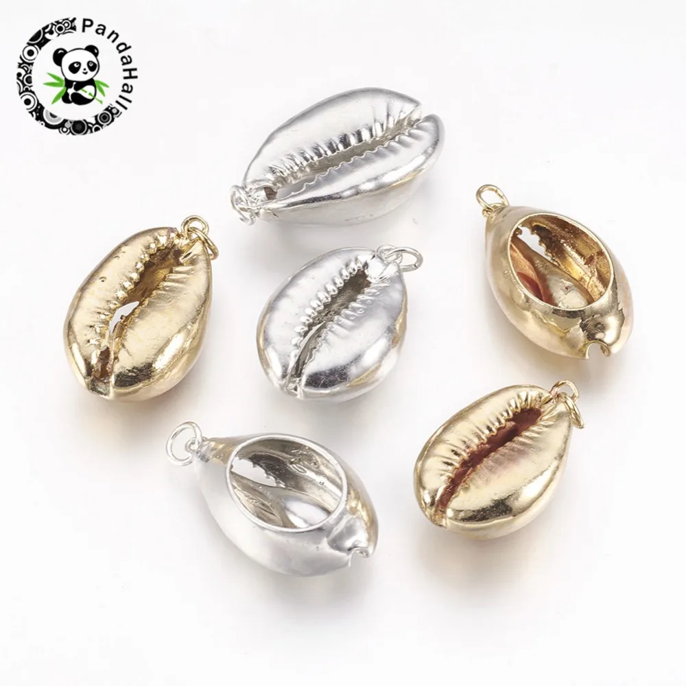 

10pcs Electroplated Shell Pendants Cowrie Shells Golden Platinum for Jewelry Bracelet Necklace Earring Making DIY Hole: 3mm