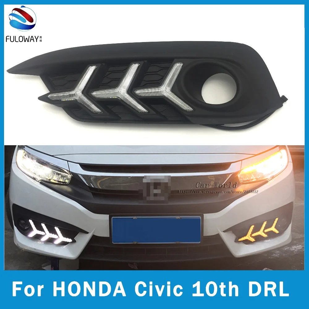 For Honda Civic 10th DRL 2016 2017 Car Led Daytime Running Light Turn