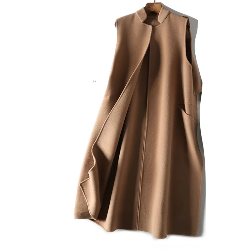 

Autumn Winter Double-side Wool Cashmere Women's Vest Long Solid Wool Coat Female Waistcoat for Women colete feminino