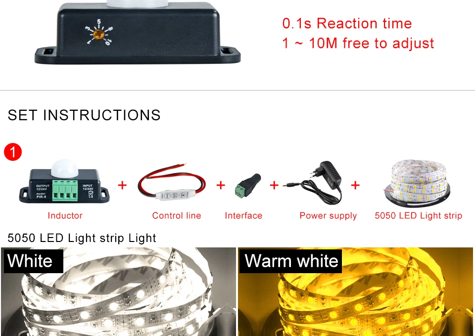 Intelligent Turn ONOFF Human Infrared Sensor LED Strip Light Warm White 3000K Waterproof SMD2835 Strip Lighting For Bedroom (5)
