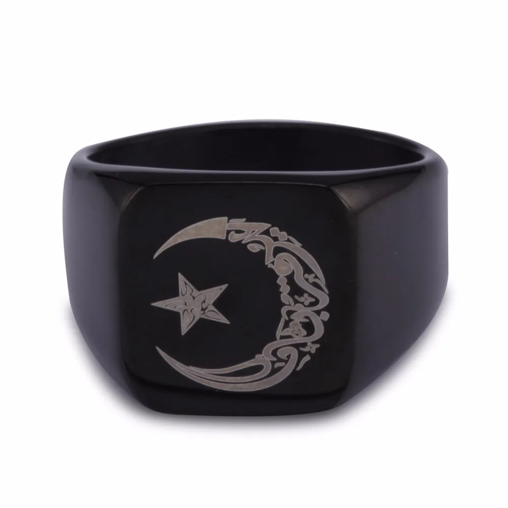 Anello musulmano in acciaio inossidabile per uomo Islam Moon Star Anello color oro e argento Lotto all'ingrosso di gioielli - immagine 5