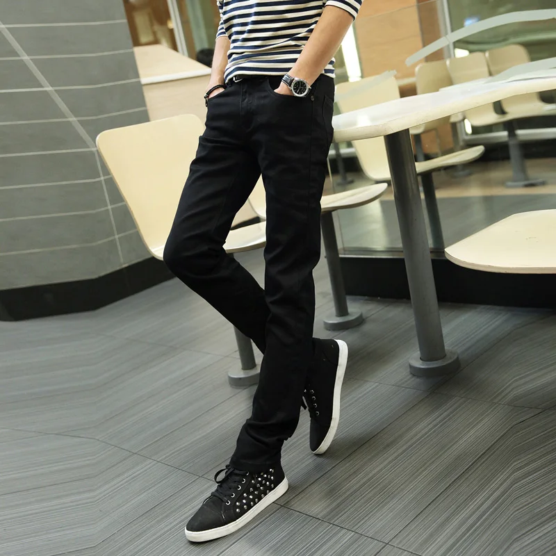 Men clothes wholesale ,2019 New fashion men's slim pants, men's pure black thin pants