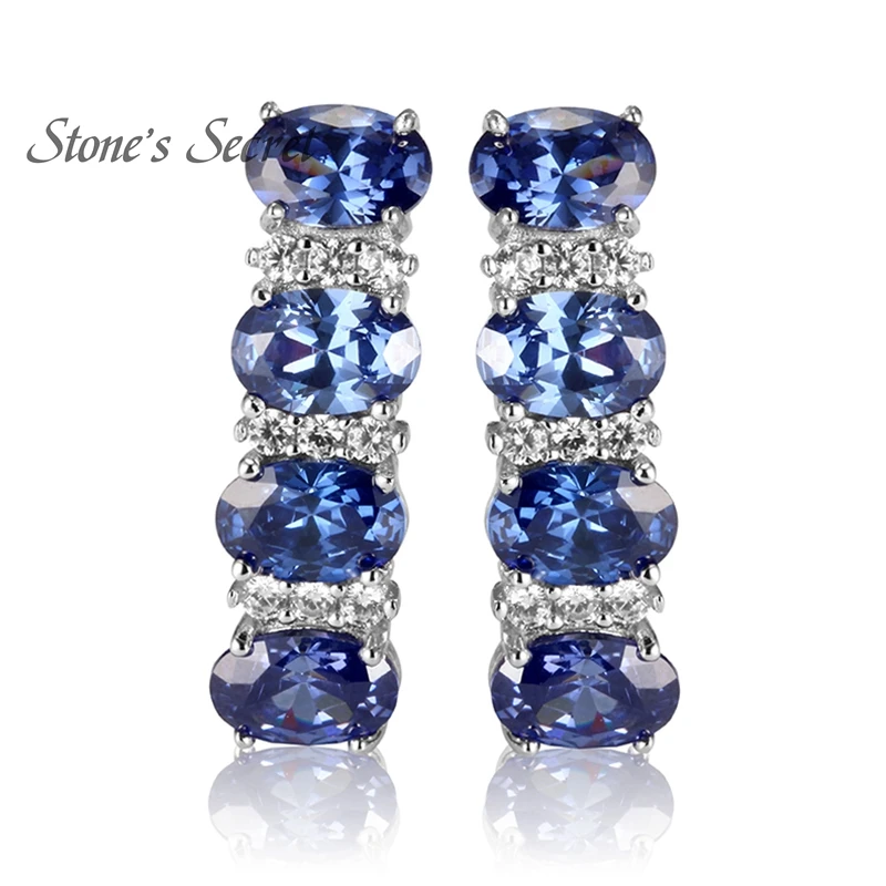 925 стерлингового серебра Танзанит Серьги для Для женщин синий камень Ювелирные