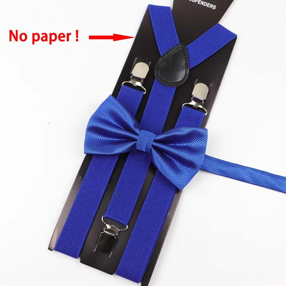 Soild Color Man Polyester Belt Bow Tie Set Woman Men's Suspenders Butterfly Clip-on Y-Back Braces Elastic Women Adjustable - Color: E3