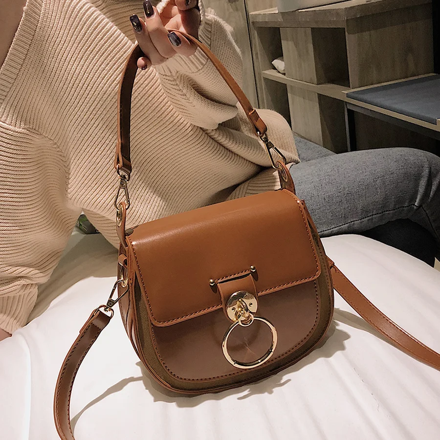 

MANFUNI Retro Small Bag for Woman Fashion Ring Shoulder Bag Ladies PU Small Square Bag Saddle Bag Womens Handbags and Purses