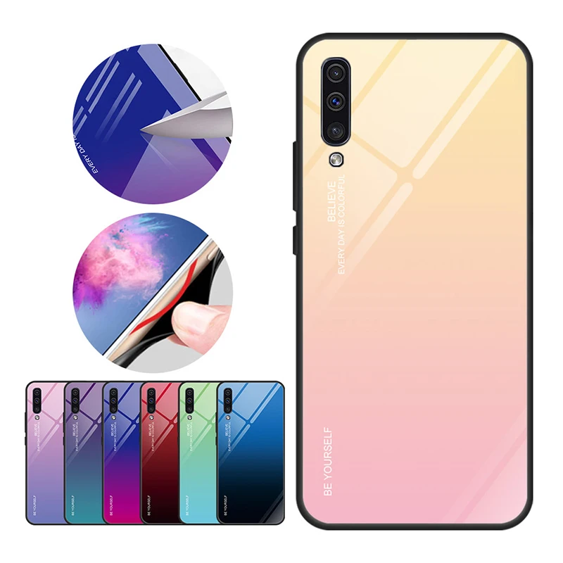 Цветной чехол из закаленного стекла для Samsung Galaxy A7 A8 A9 A6 Plus A5 глянцевый J8 J6 J4