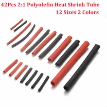 Горячая 42 шт. 2:1 Полиолефиновая термоусадочная трубка Ассорти термоусадочная трубка обёрточная бумага провод кабель изолированный комплект трубок