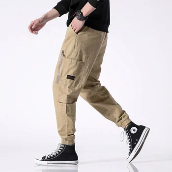 

2019 Spring Summer Khaki Black Cargo Pants Men Hip Hop Joggers Trouser Men Zipper Streetwear Harem Pants Men Pantalon C