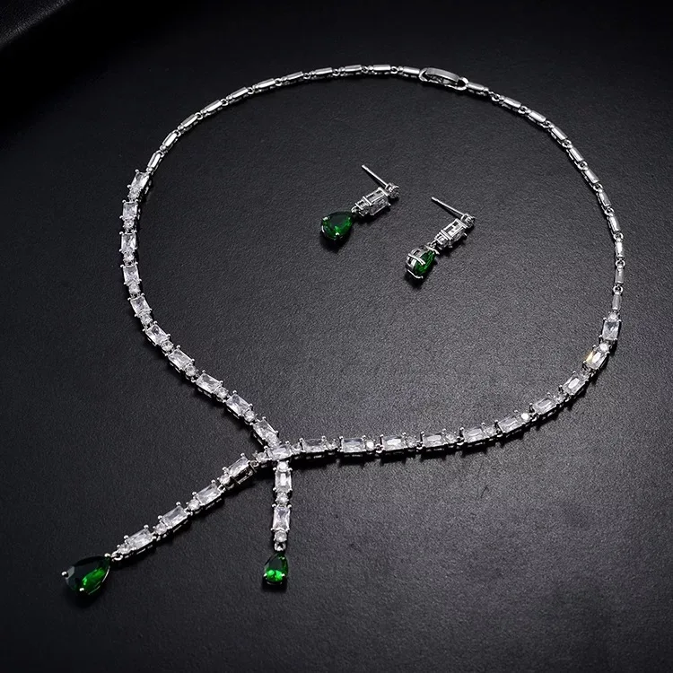 Простой Дизайн Роскошные вечерние AAA кубический цирконий камень ожерелье серьги набор украшений для женщин Свадебные аксессуары для одежд... Простой Дизайн Роскошные вечерние AAA кубический цирконий камень ожерелье серьги набор украшений для женщин Свадебные аксессуары для одежд...