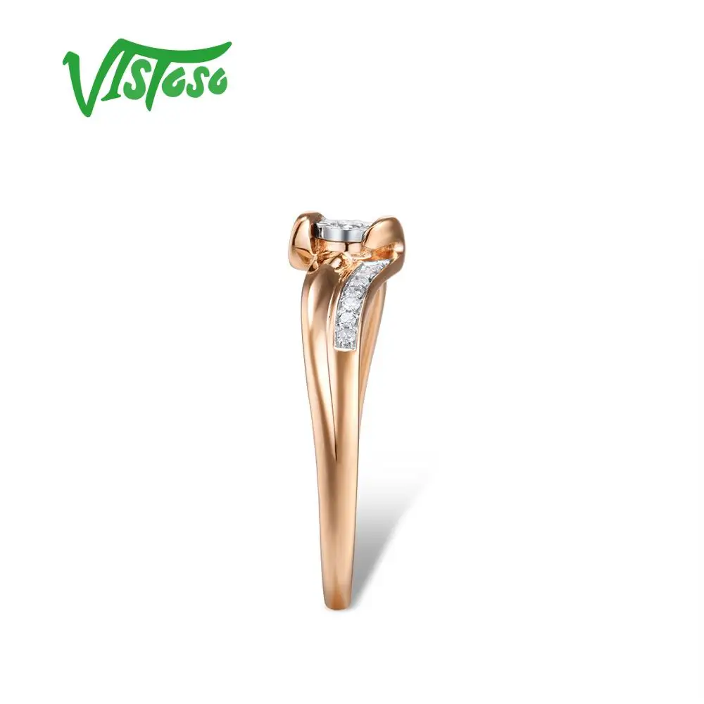 VISTOSO Pure 14K 585 двухцветное Золотое Сверкающее иллюзионное кольцо с бриллиантами для женщин, юбилейное модное ювелирное изделие