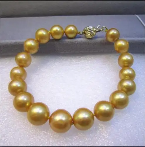 

Huge AAA 11-12MM natural SOUTH SEA golden PEARL BRACELET 7.5-8