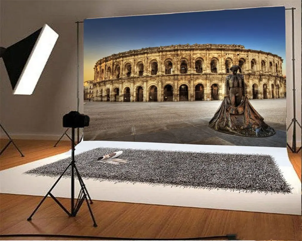 

7x5t Photography Backdrop Ancient Roman Colosseum Abattoir Carving Statue Grunge Marble Floor Blue Sky Nature Travel