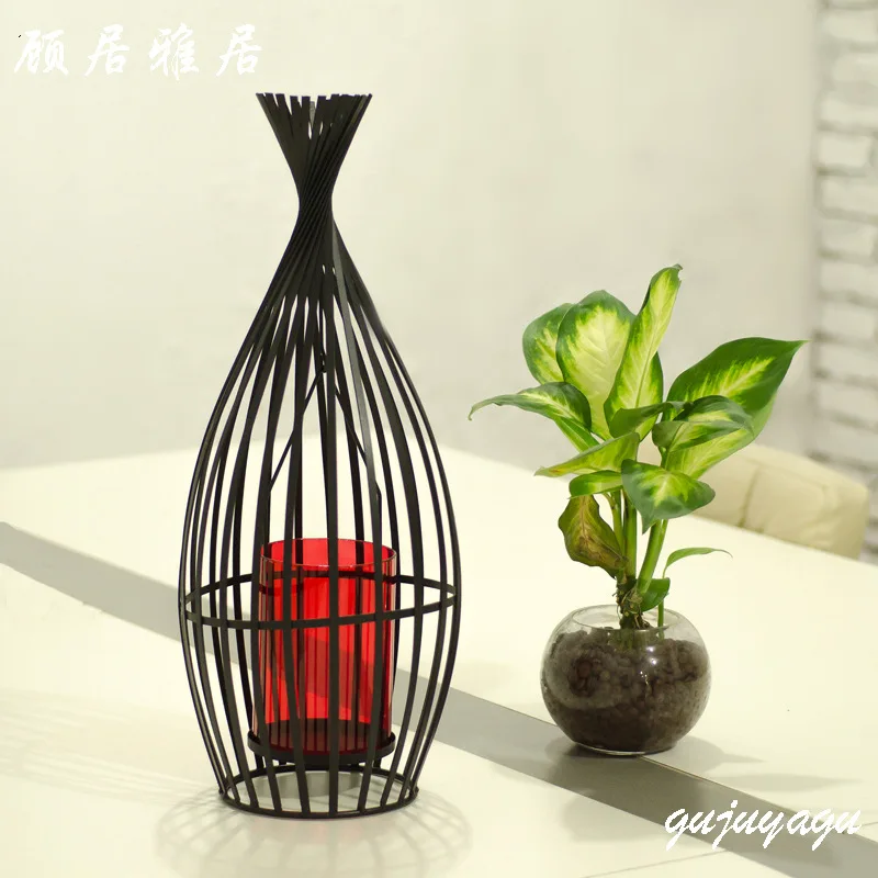 C Iron Candlestick rustic American baking table glass candlestick wedding Household Decoration