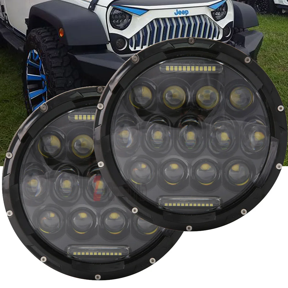 

75W Sun Beam 7" Round LED Headlight with DRL Hi/lo Beam for Jeep Wrangler Jk Tj