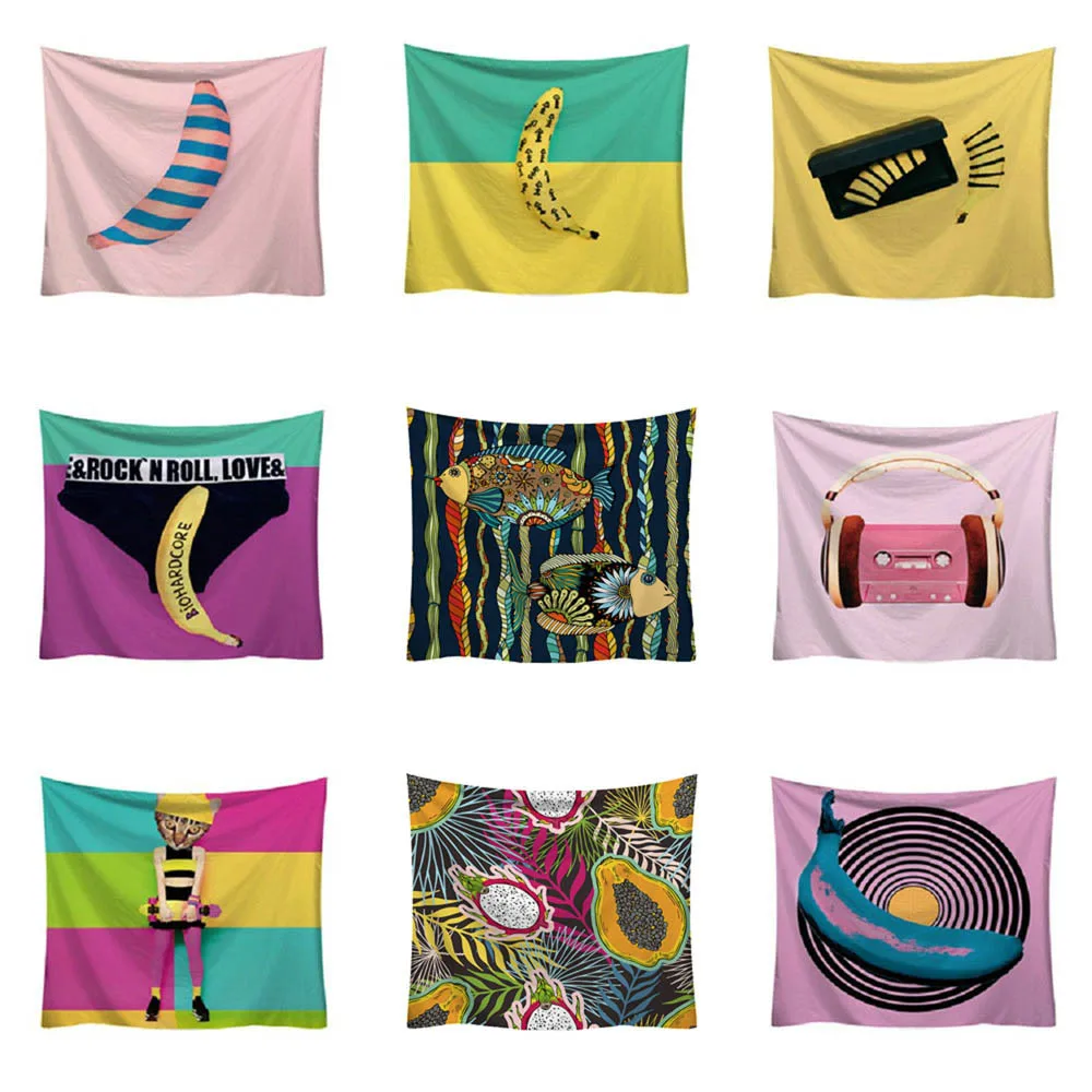

ISHOWTIENDA Christmas Tapestries Fashion Banana Tapestry Cartoon Pattern Style Decorative Tapestry Home Decor