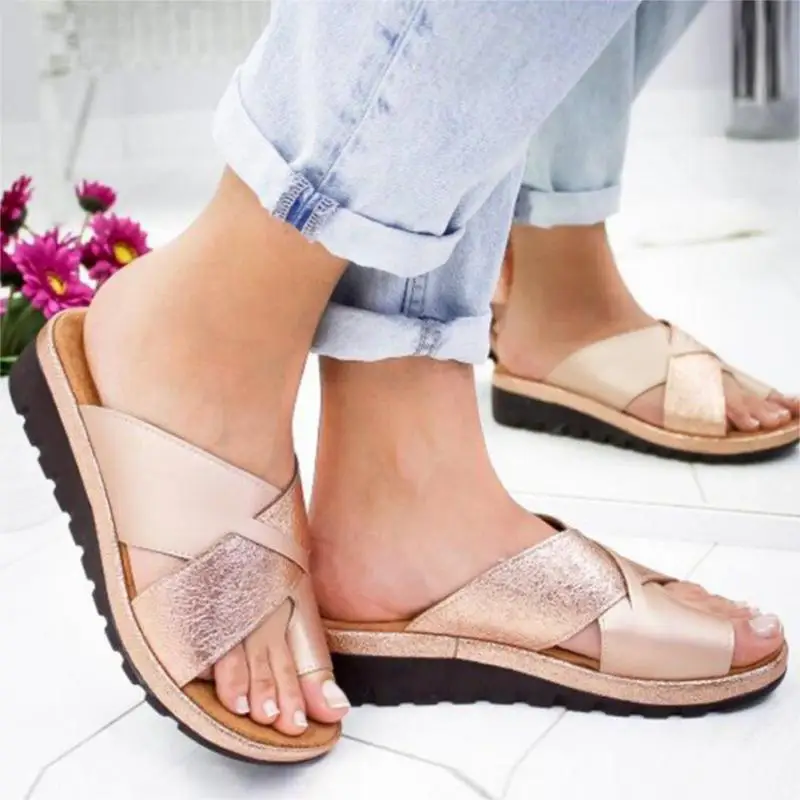 

New Women Slippers Artificial Sandal Shoes Orthopedic Bunion Corrector fasten Ladies Casual Toe Correction