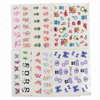 

60 Sheets Mixed Styles Watermark Feather Cartoon Stickers Nail Art Water Transfer Tips Decals Beauty Temporary Tattoos Tools