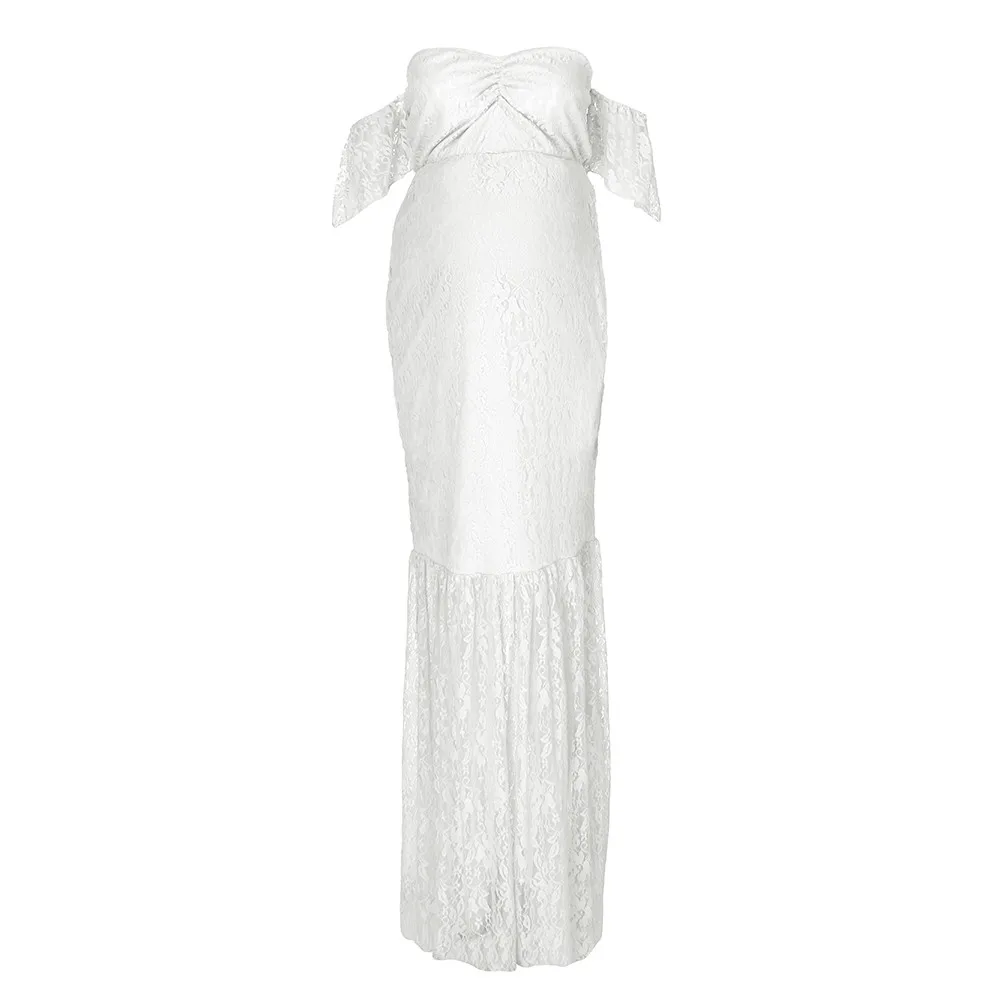 Модное женское сексуальное кружевное длинное платье для беременных с открытыми плечами#42 - Цвет: White