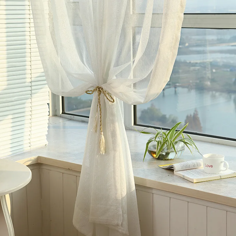 Cortina transparente blanca sólida de plata brillante moderna para tratamientos de ventana de dormitorio tul para sala de estar cocina tela de gasa Romana Cortina transparente blanca sólida de plata brillante moderna para tratamientos de ventana de dormitorio tul para sala de estar cocina tela de gasa Romana