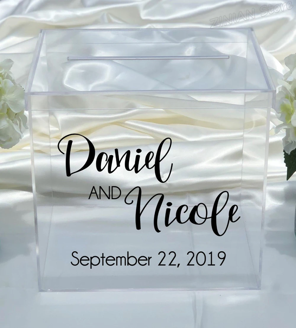 

Personalized Wedding Card Box Decal Stickers Engagement Vinyl Decals Custom Sticker Removable Simple Rustic Wedding Decor D041