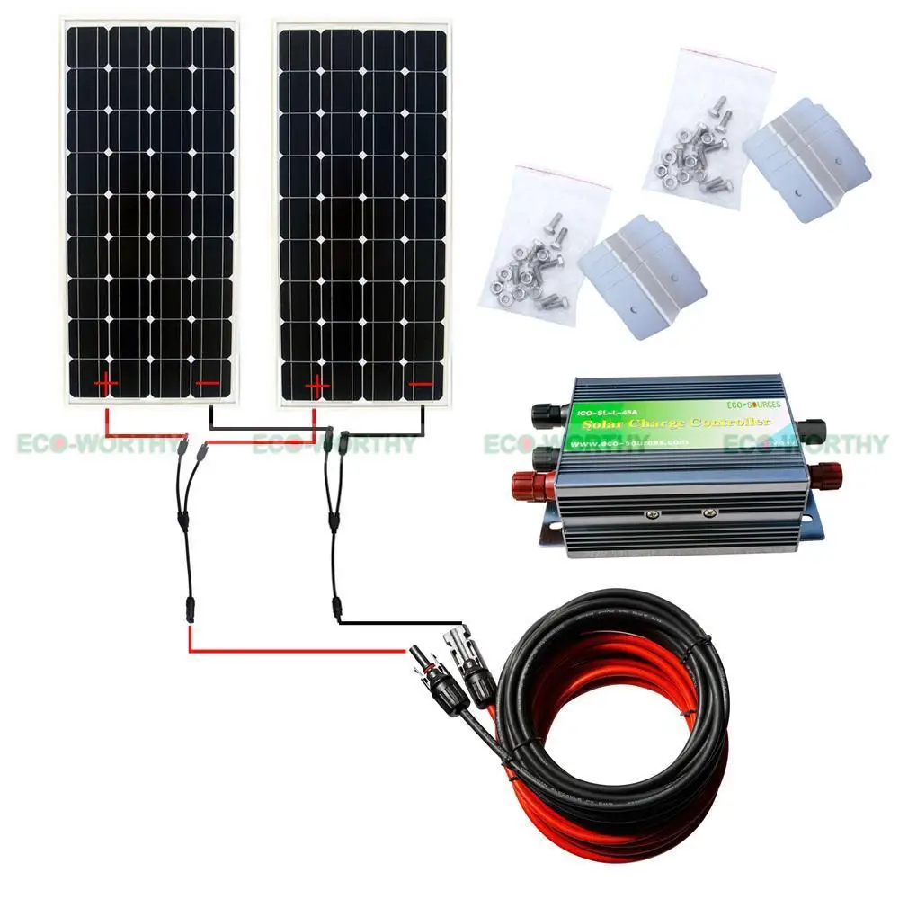 

COMPLETE KIT: 300 W 2x150w Photovoltaic PV mono Solar Panel for 12V RV Boat, 300w solar home system