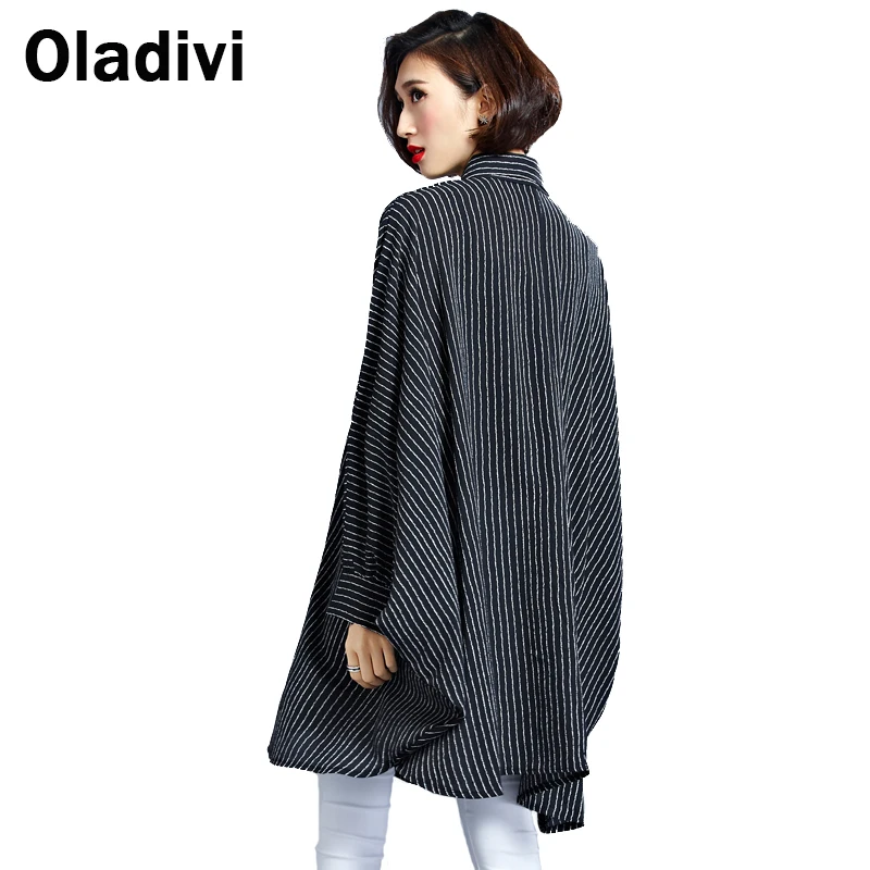  Oladivi Oversized Shirt Women Large Size Top Striped Blouses 2019 Spring New Tees Tunic Plus Size C