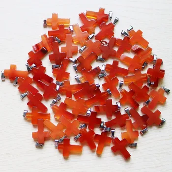 

30pcs/lot Wholesale High quality natural Red Onyx stone cross beads pendant DIY jewelry making pendants for gift free shipping