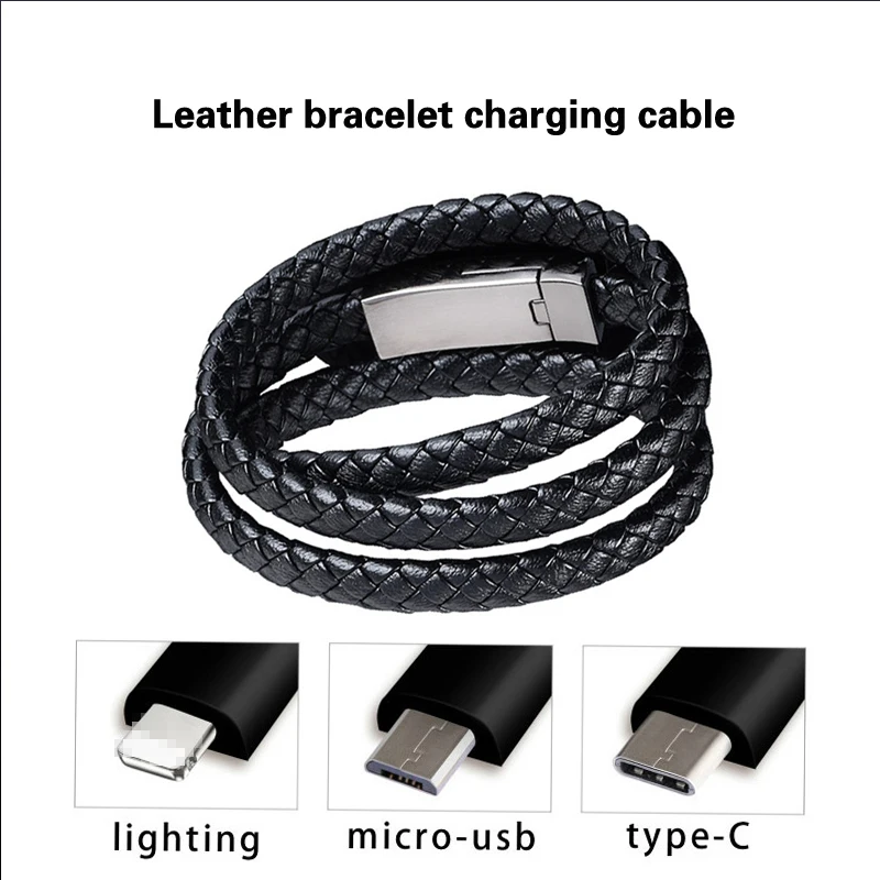 

Portable Leather Bracelet Charger Cable Type-C USB Bracelet Charger Data Charging Cable Sync Cord for IPhone Android Phone Cable