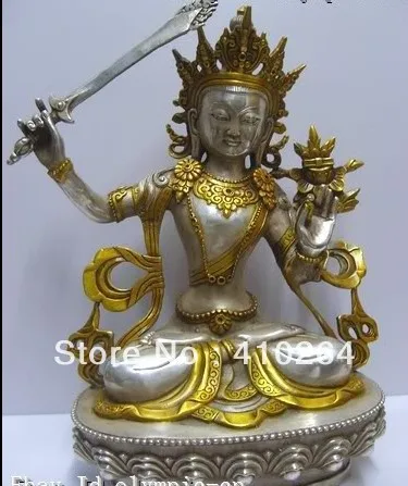 

[Nice Discount ] 11" Bronze Gild siller Of Kwan-yin Buddha Statues in China