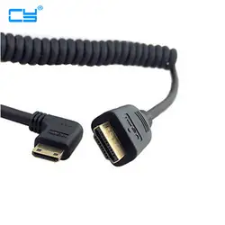 90 градусов правый угловой тип Mini HDMI Male to HDMI Male Stretch Spring Cable 4ft
