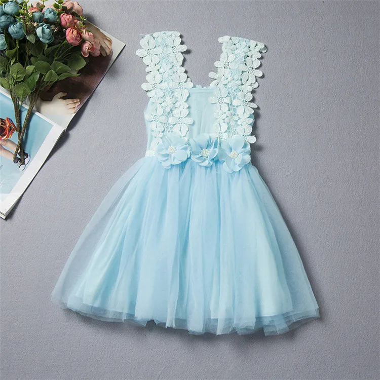 Платье для маленьких девочек; летние вечерние платья без рукавов для малышей; Милая Кружевная Одежда с бантом сзади; пикантная Одежда для девочек; Платье для фотосессии - Цвет: Light Blue